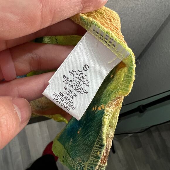 LOGO by Lori Goldstein Regular Ravon 230 Dress with Tie-Dye Hem Wild Lime Small - Picture 11 of 12